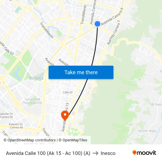 Avenida Calle 100 (Ak 15 - Ac 100) (A) to Inesco map