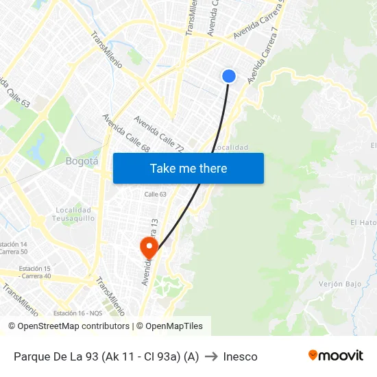 Parque De La 93 (Ak 11 - Cl 93a) (A) to Inesco map