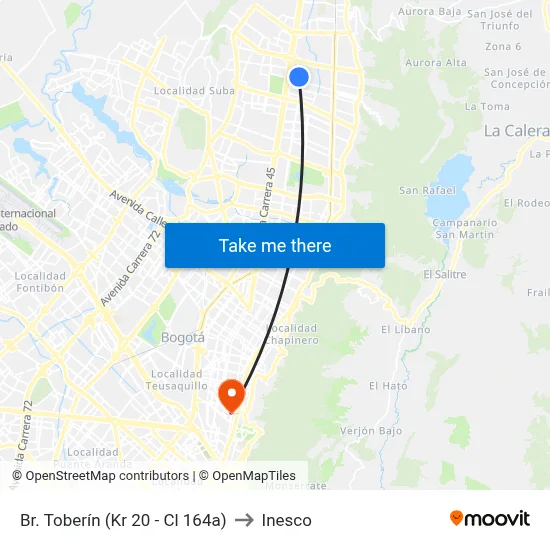 Br. Toberín (Kr 20 - Cl 164a) to Inesco map