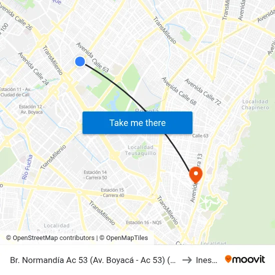 Br. Normandía Ac 53 (Av. Boyacá - Ac 53) (A) to Inesco map