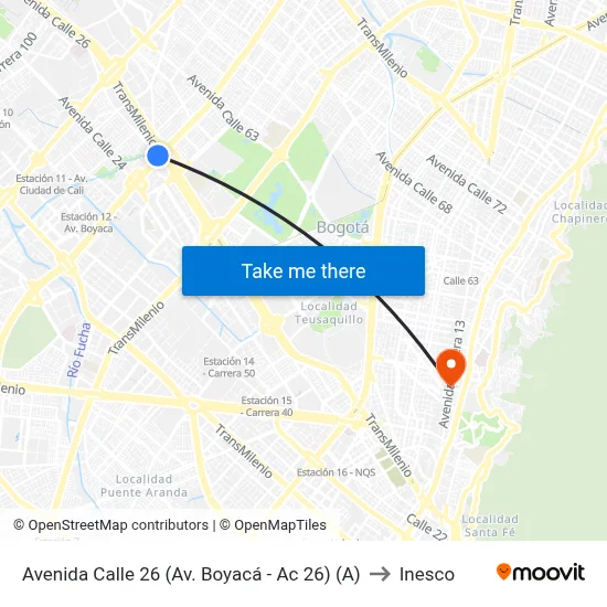 Avenida Calle 26 (Av. Boyacá - Ac 26) (A) to Inesco map