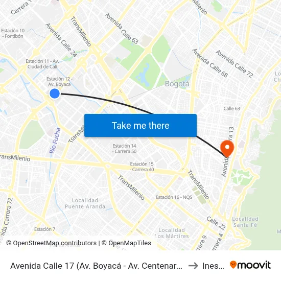 Avenida Calle 17 (Av. Boyacá - Av. Centenario) (A) to Inesco map