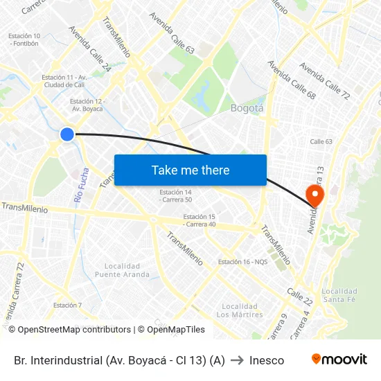 Br. Interindustrial (Av. Boyacá - Cl 13) (A) to Inesco map