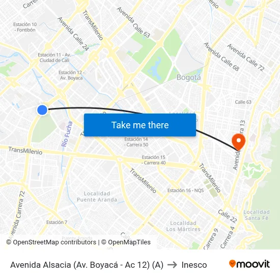 Avenida Alsacia (Av. Boyacá - Ac 12) (A) to Inesco map