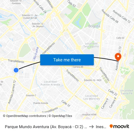 Parque Mundo Aventura (Av. Boyacá - Cl 2) (A) to Inesco map