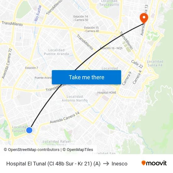 Hospital El Tunal (Cl 48b Sur - Kr 21) (A) to Inesco map