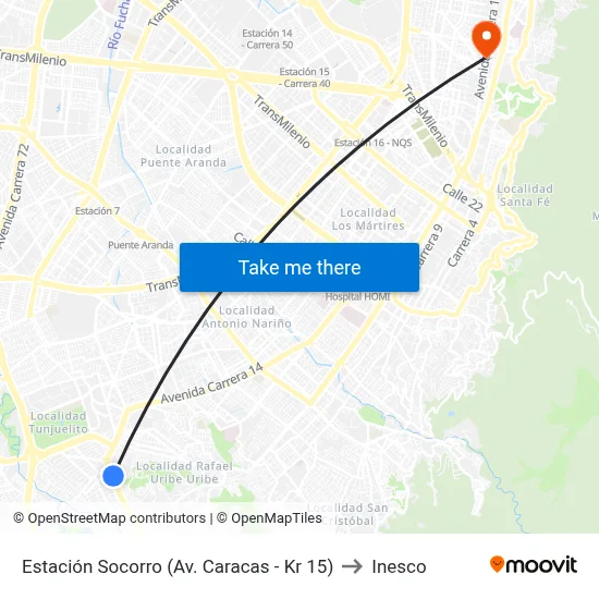 Estación Socorro (Av. Caracas - Kr 15) to Inesco map