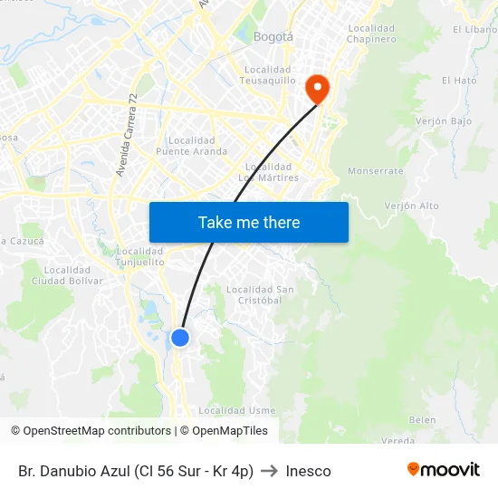 Br. Danubio Azul (Cl 56 Sur - Kr 4p) to Inesco map