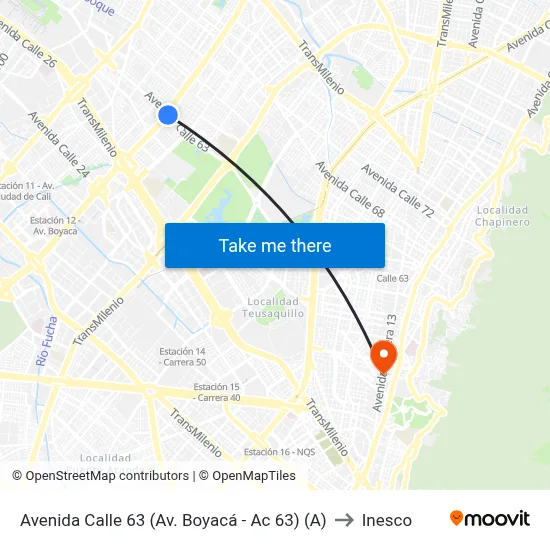 Avenida Calle 63 (Av. Boyacá - Ac 63) (A) to Inesco map