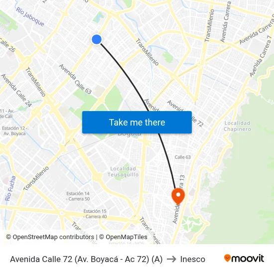 Avenida Calle 72 (Av. Boyacá - Ac 72) (A) to Inesco map