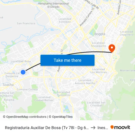 Registraduría Auxiliar De Bosa (Tv 78l - Dg 69c Sur) to Inesco map