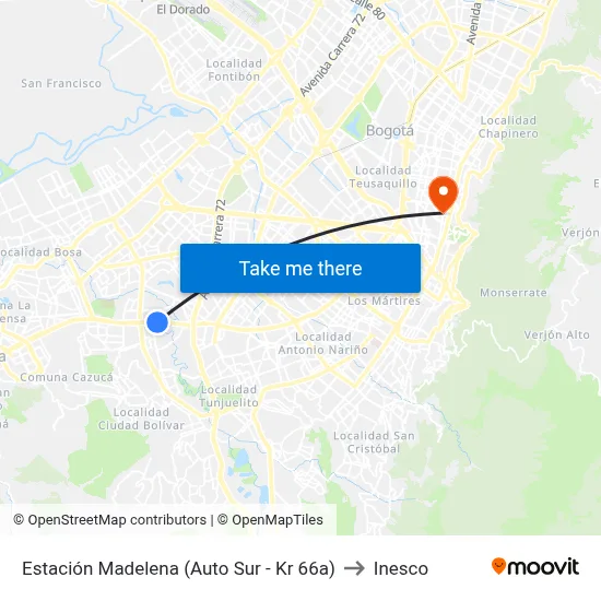 Estación Madelena (Auto Sur - Kr 66a) to Inesco map