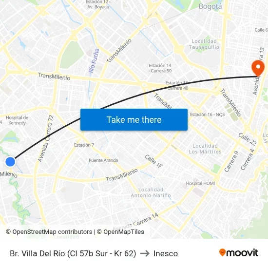 Br. Villa Del Río (Cl 57b Sur - Kr 62) to Inesco map