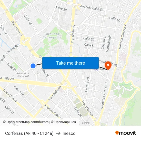 Corferias (Ak 40 - Cl 24a) to Inesco map