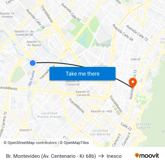 Br. Montevideo (Av. Centenario - Kr 68b) to Inesco map