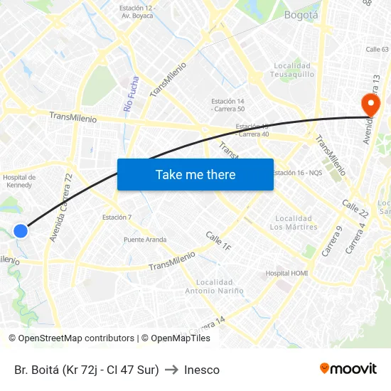 Br. Boitá (Kr 72j - Cl 47 Sur) to Inesco map