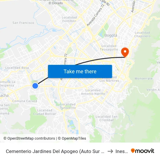 Cementerio Jardines Del Apogeo (Auto Sur - Tv 74) to Inesco map