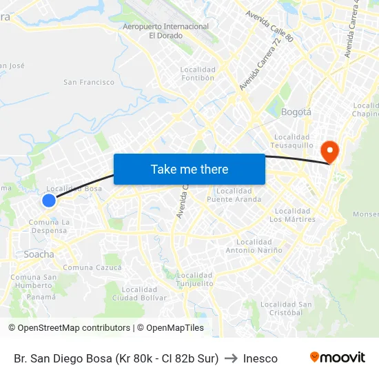 Br. San Diego Bosa (Kr 80k - Cl 82b Sur) to Inesco map