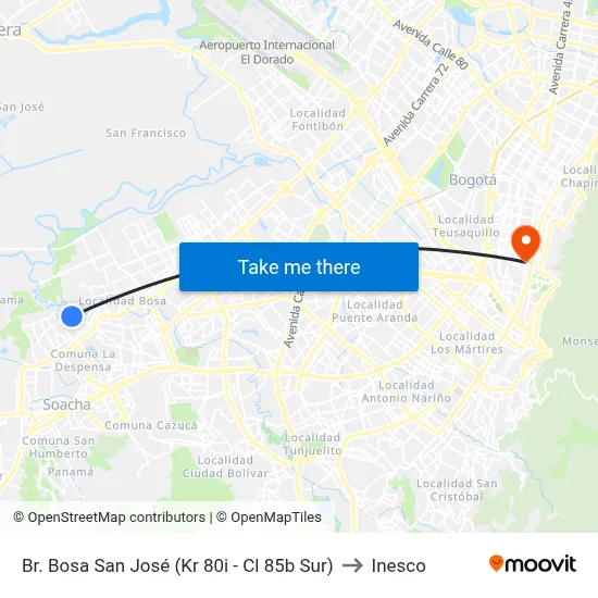 Br. Bosa San José (Kr 80i - Cl 85b Sur) to Inesco map
