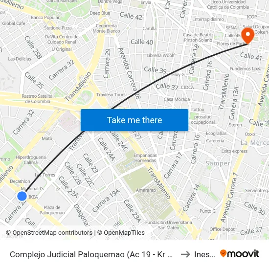 Complejo Judicial Paloquemao (Ac 19 - Kr 28a) (A) to Inesco map