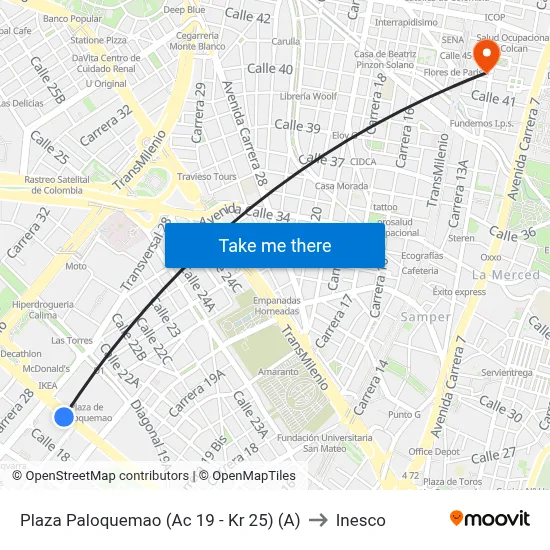 Plaza Paloquemao (Ac 19 - Kr 25) (A) to Inesco map