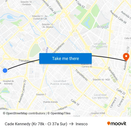 Cade Kennedy (Kr 78k - Cl 37a Sur) to Inesco map