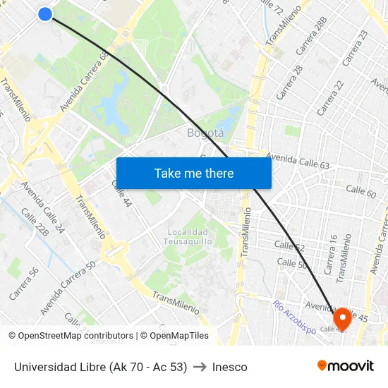 Universidad Libre (Ak 70 - Ac 53) to Inesco map