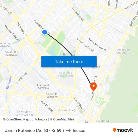 Jardín Botánico (Ac 63 - Kr 69l) to Inesco map