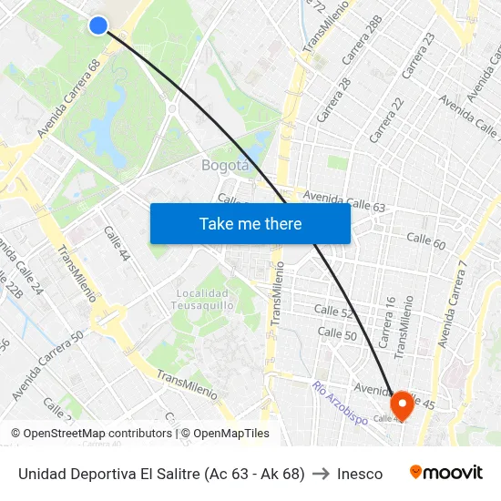 Unidad Deportiva El Salitre (Ac 63 - Ak 68) to Inesco map