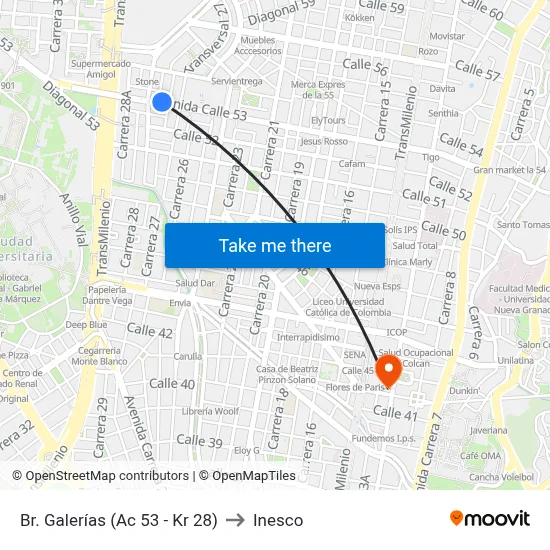 Br. Galerías (Ac 53 - Kr 28) to Inesco map