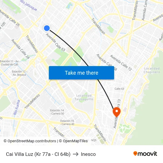 Cai Villa Luz (Kr 77a - Cl 64b) to Inesco map