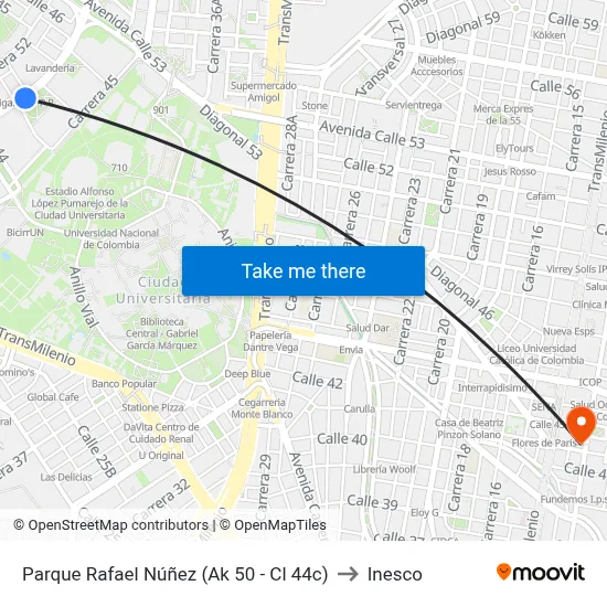 Parque Rafael Núñez (Ak 50 - Cl 44c) to Inesco map