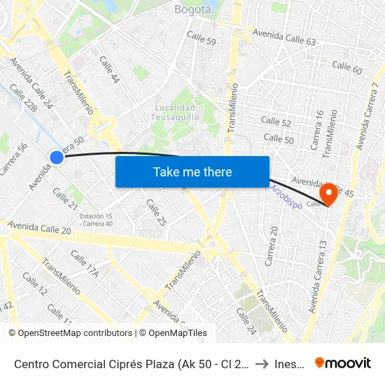 Centro Comercial Ciprés Plaza (Ak 50 - Cl 21) to Inesco map