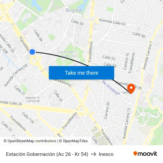 Estación Gobernación (Ac 26 - Kr 54) to Inesco map