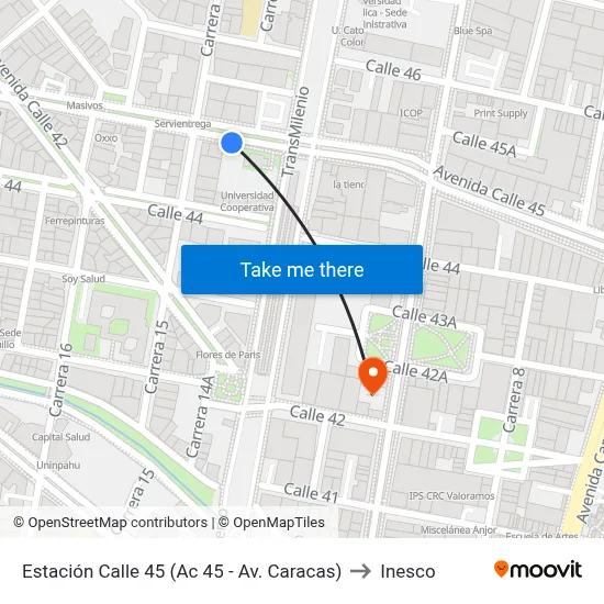 Estación Calle 45 (Ac 45 - Av. Caracas) to Inesco map