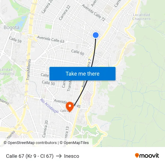 Calle 67 (Kr 9 - Cl 67) to Inesco map