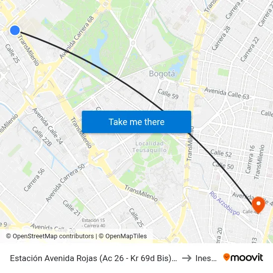 Estación Avenida Rojas (Ac 26 - Kr 69d Bis) (A) to Inesco map