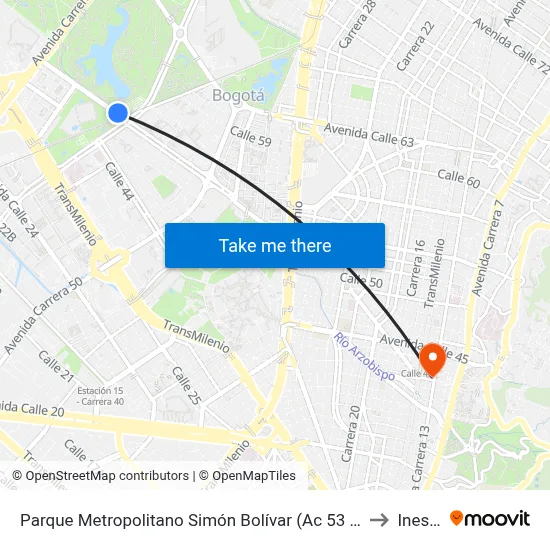 Parque Metropolitano Simón Bolívar (Ac 53 - Ak 60) to Inesco map