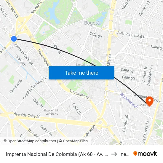 Imprenta Nacional De Colombia (Ak 68 - Av. Esperanza) (A) to Inesco map