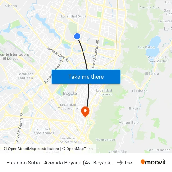 Estación Suba - Avenida Boyacá (Av. Boyacá - Cl 128a) to Inesco map