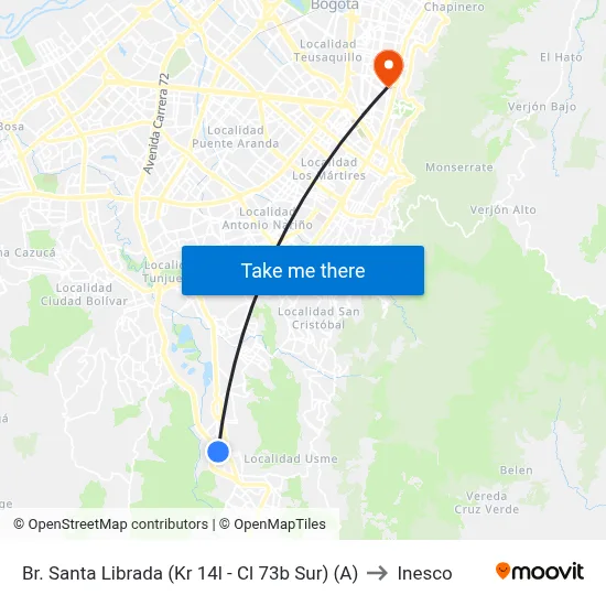 Br. Santa Librada (Kr 14l - Cl 73b Sur) (A) to Inesco map