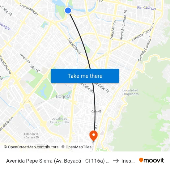 Avenida Pepe Sierra (Av. Boyacá - Cl 116a) (A) to Inesco map