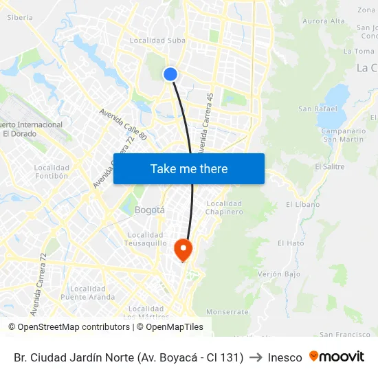 Br. Ciudad Jardín Norte (Av. Boyacá - Cl 131) to Inesco map