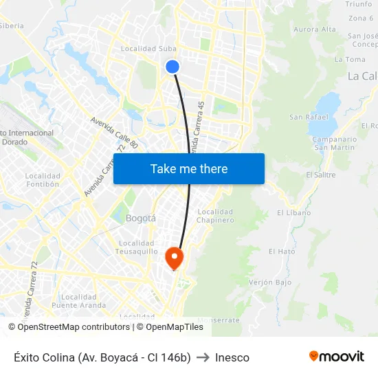 Éxito Colina (Av. Boyacá - Cl 146b) to Inesco map