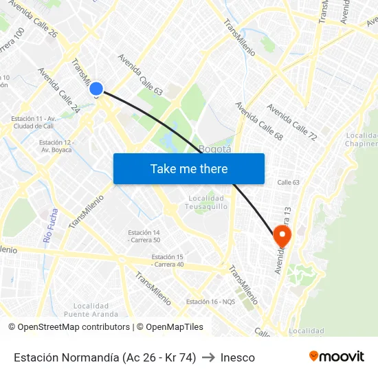 Estación Normandía (Ac 26 - Kr 74) to Inesco map