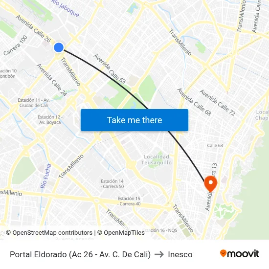 Portal Eldorado (Ac 26 - Av. C. De Cali) to Inesco map