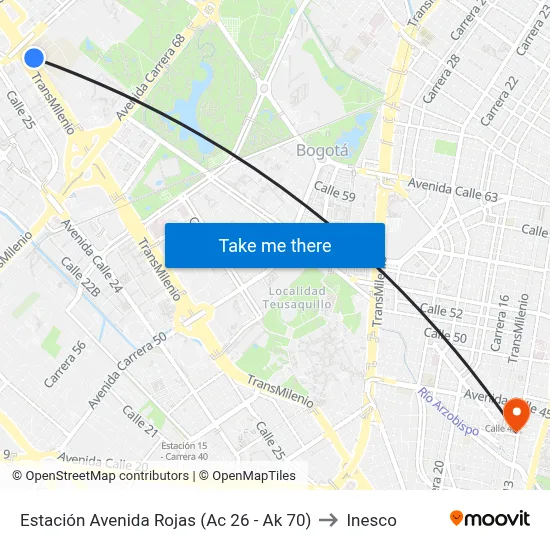 Estación Avenida Rojas (Ac 26 - Ak 70) to Inesco map