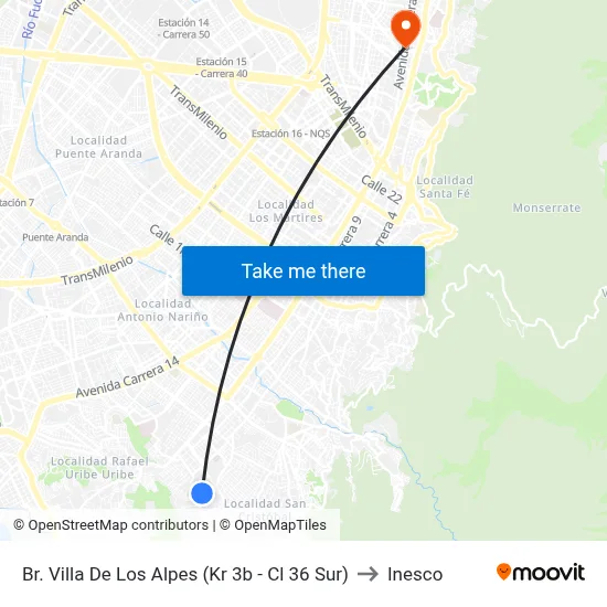 Br. Villa De Los Alpes (Kr 3b - Cl 36 Sur) to Inesco map
