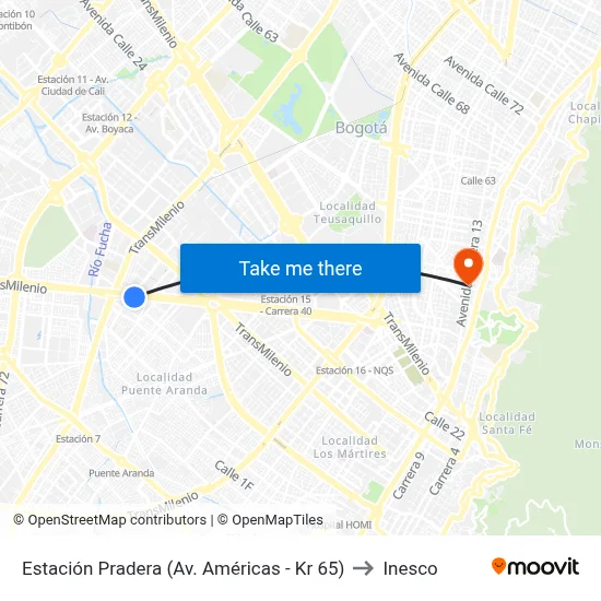 Estación Pradera (Av. Américas - Kr 65) to Inesco map