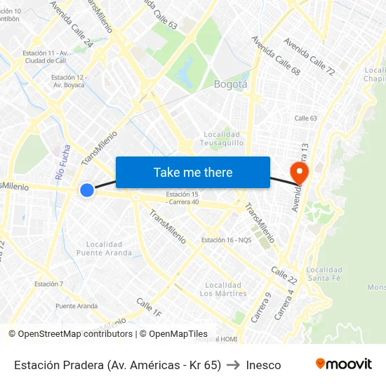 Estación Pradera (Av. Américas - Kr 65) to Inesco map